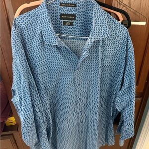 Paul Fredrick Blue Geometric Men's Dress Shirt 20x35